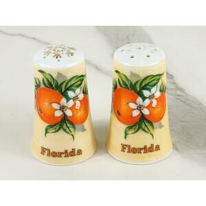 Florida Salt & Pepper Shakers Souvenir 2 3/4" Orange Design 90's Japan Vintage